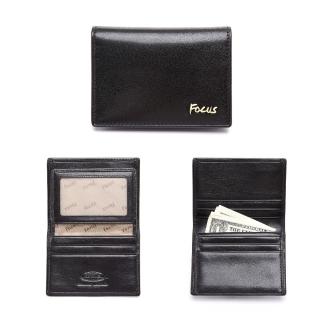 【FOCUS】時尚黑6卡1透明窗/真皮卡片夾FGB1129(義大利植鞣革/頭層牛皮)