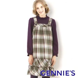 【Gennies 奇妮】經典格紋平口吊帶洋裝(綠格G2W19)
