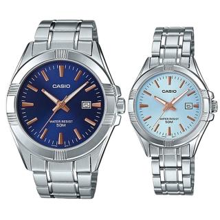【CASIO 卡西歐】指針對錶 不鏽鋼錶帶 防水 礦物玻璃(MTP-1308D-2A+LTP-1308D-2A)