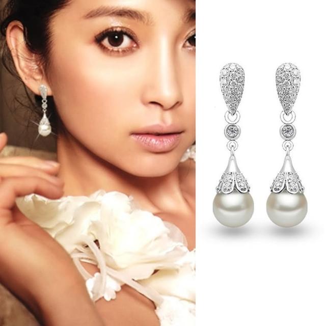 【Emi 艾迷】韓系925銀針奢華氣質水滴鋯石珍珠耳環