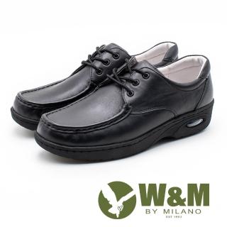 【W&M】皮質氣墊彈力綁帶護士鞋 女鞋(黑)