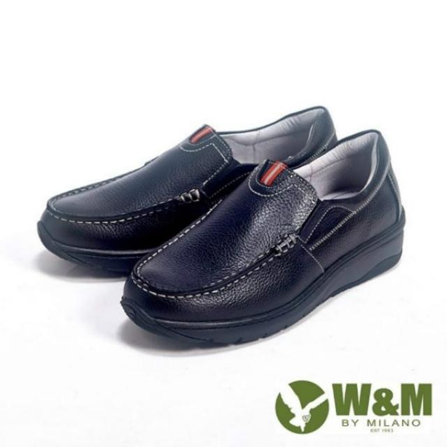 【W&M】Fit 系列健走健塑鞋 亮皮直套休閒男鞋(黑)