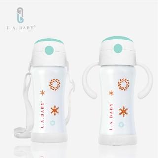 【L.A. Baby】超輕量保溫保冷雙層316不鏽鋼兒童揹帶保溫瓶水壺組(珍珠白)