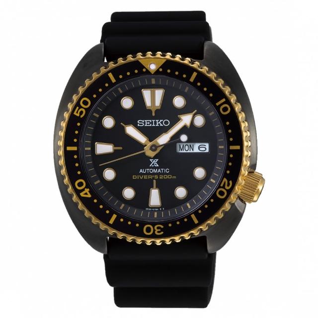 【SEIKO 精工】PROSPEX黑金潛水橡膠機械錶(4R36-07L0K/SRPD46J1)