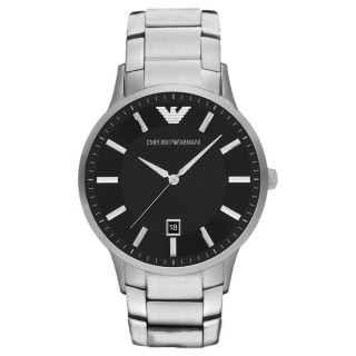 【EMPORIO ARMANI】時尚典範紳士日期腕錶-銀X黑(AR11181)