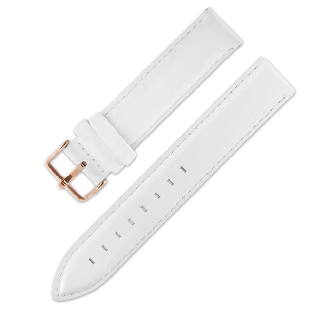 【Watchband】12.14.17.18.19.20 mm / 各品牌通用 DW 復刻真皮替用錶帶 鍍玫瑰金不鏽鋼扣頭(白色)