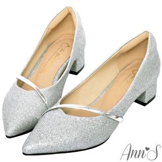 【Ann’S】高挑公主的婚鞋-閃亮軟金屬斜帶顯瘦低跟尖頭鞋(銀)