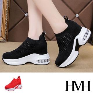 【HMH】舒適立體縷空洞洞飛織造型內增高厚底休閒鞋(3色任選)