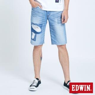 【EDWIN】男裝 破壞五袋牛仔短褲(石洗藍)