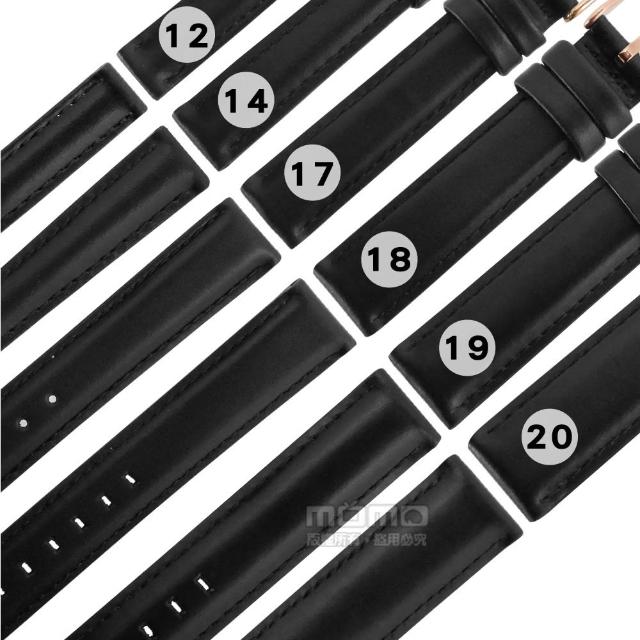 【Watchband】12.14.17.18.19.20 mm / 各品牌通用 DW 復刻真皮替用錶帶 鍍玫瑰金不鏽鋼扣頭(黑色)