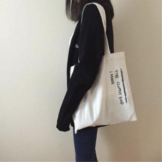 【89 zone】法式古典文藝 單肩包 手提包 帆布包(白/黑)