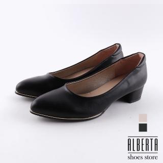 【Alberta】跟鞋-MIT台灣製 皮質鞋面 3.5cm 極簡純色簡約 尖頭OL通勤鞋 包鞋