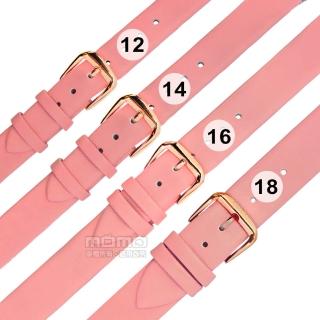 【Watchband】12.14.16.18 mm / 超薄 各品牌通用 簡約經典 真皮錶帶 鍍玫瑰金不鏽鋼扣頭(粉紅色)