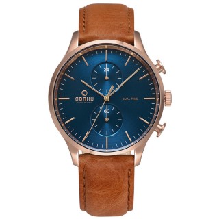【OBAKU】海洋現代闡釋多功能腕錶-咖啡X藍(V196GUVLRN)