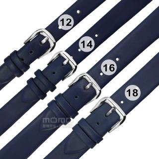 【Watchband】12.14.16.18 mm / 超薄 各品牌通用 簡約經典 真皮錶帶 不鏽鋼扣頭(深藍色)