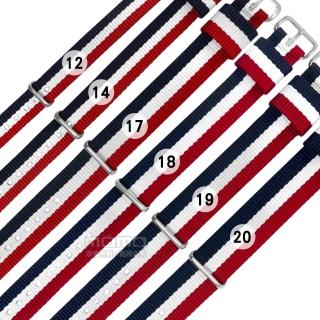 【Watchband】12.14.17.18.19.20 mm / DW 各品牌通用 不鏽鋼扣頭 尼龍錶帶(紅x白x藍)