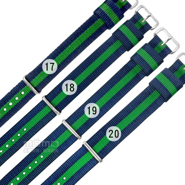 【Watchband】17.18.19.20 mm / DW 各品牌通用 不鏽鋼扣頭 尼龍錶帶(藍x綠)