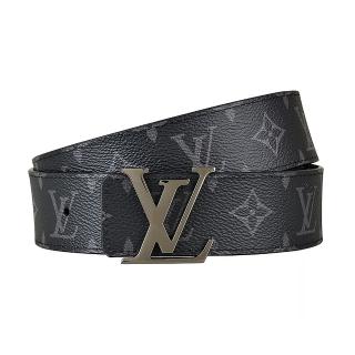 【Louis Vuitton 路易威登】LV M9043U INITIALES 花紋LOGO帆布雙面設計扣式皮帶(黑)