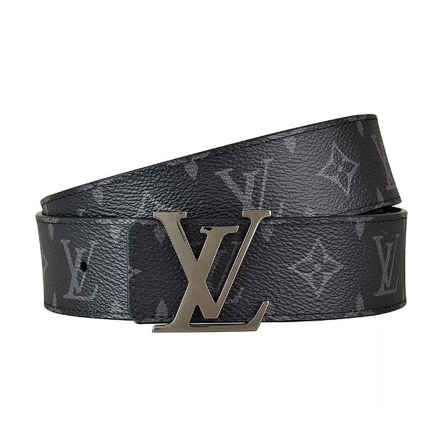 【Louis Vuitton 路易威登】LV M9043U INITIALES 花紋LOGO帆布雙面設計扣式皮帶(黑)