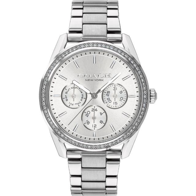 【COACH】Preston 紐約時尚晶鑽日曆女錶-銀/36mm 母親節禮物(14503265)