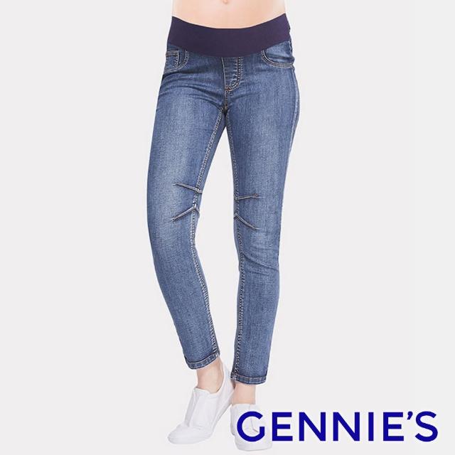 【Gennies 奇妮】仿舊刷白立體縫線牛仔褲(藍T4E02)
