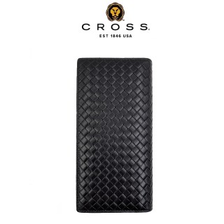 【CROSS】頂級NAPPA小牛皮編織紋22卡1零錢袋長夾 阿梅爾系列(黑色)