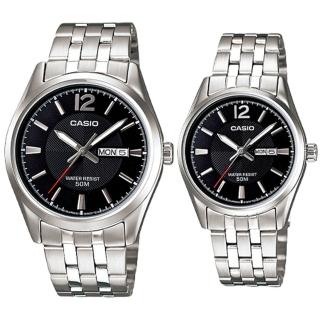 【CASIO 卡西歐】指針對錶 不鏽鋼錶帶 礦物玻璃 防水50米 星期日期顯示(MTP-1335D-1A+LTP-1335D-1A)