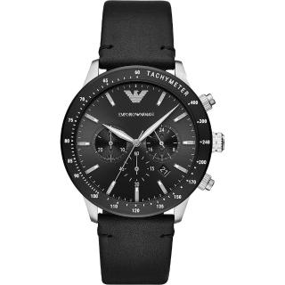 【EMPORIO ARMANI】亞曼尼 個性計時手錶-黑皮帶/43mm 畢業禮物(AR11243)