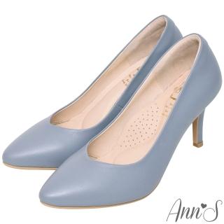 【Ann’S】舒適療癒系-V型美腿綿羊皮尖頭跟鞋8cm(淺藍)