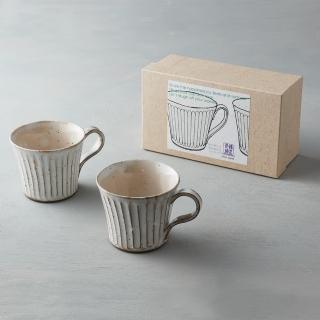 【有種創意食器】日本美濃燒 - 粉引雕紋馬克對杯禮盒組(2件式)