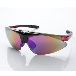 【Z-POLS】MIT頂級可掀設計黑紅漸搭配帥氣七彩防爆片頂級運動眼鏡(抗紫外線UV400 可配度數設計!)