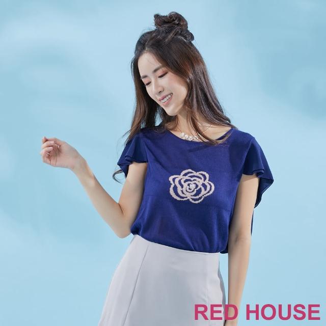 【RED HOUSE 蕾赫斯】玫瑰拼接雪紡針織衫(共2色)