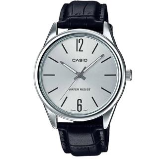【CASIO 卡西歐】經典商務型男指針真皮腕錶-數字銀面(MTP-V005L-7B)