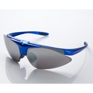 【Z-POLS】MIT頂級可掀設計寶藍框搭配帥氣水銀黑防爆片頂級運動眼鏡(抗紫外線UV400 可配度數設計!)