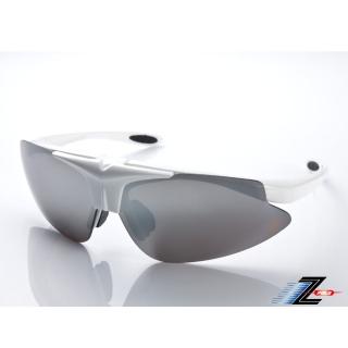 【Z-POLS】MIT頂級可掀設計質感白搭配帥氣水銀黑防爆片頂級運動眼鏡(抗紫外線UV400 可配度數設計!)