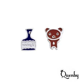 【Quenby】925純銀 小巧精緻小熊啤酒貼耳耳環/耳針(耳環/配件/交換禮物)