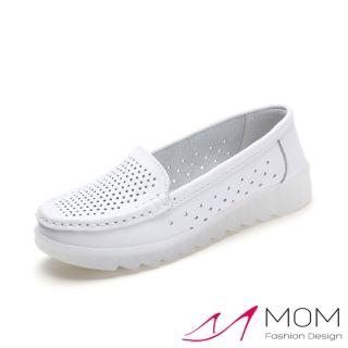 【MOM】真皮透氣沖孔舒適透明果凍軟底舒適護士鞋(白)