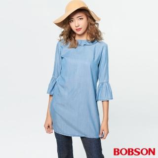 【BOBSON】女款荷葉領喇叭袖洋裝(37086-58)