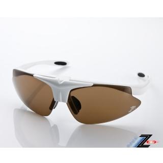 【Z-POLS】MIT頂級可掀設計質感白搭配帥氣茶PC防爆片頂級運動眼鏡(抗紫外線UV400 可配度數設計!)