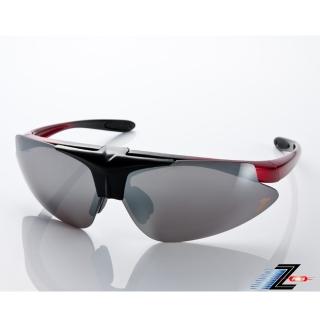 【Z-POLS】MIT頂級可掀設計黑紅搭配帥氣水銀黑防爆片頂級運動眼鏡(抗紫外線UV400 可配度數設計!)