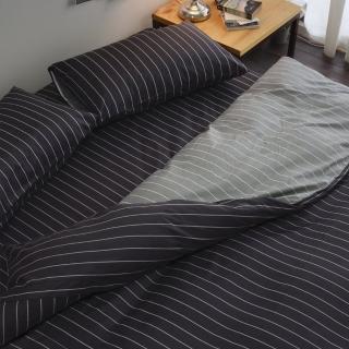 【絲薇諾】MIT精梳棉 條紋 四件式被套床包組 換日線-黑色(雙人)