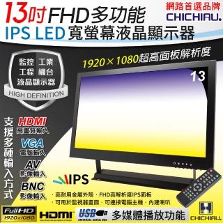 【CHICHIAU】13吋多功能IPS LED寬螢幕液晶顯示器-AV、BNC、VGA、HDMI、USB