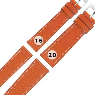 【Watchband】16.20 mm / HERMES 愛馬仕 質感車線 高級替用真皮錶帶(橘x白色縫線)