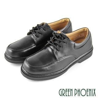 【GREEN PHOENIX 波兒德】女款台灣製線條感綁帶全真皮平底學生鞋/女學生鞋(黑色)