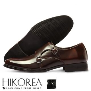 【HIKOREA】韓國空運。紳士款鞋面拼接皮革釦帶裝飾尖頭皮鞋 正裝 厚底 男皮鞋(73-357共2色/現貨+預購)