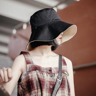 【89 zone】日系文藝質感雙面拼色可摺疊 漁夫帽 遮陽帽(黑)