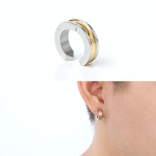 【玖飾時尚】夾式耳環銀邊金色鋼製(耳夾耳環)