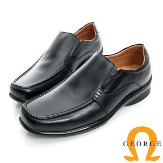 【GEORGE 喬治皮鞋】兩側切口免綁帶厚底真皮方頭鞋-黑色935032IN-10