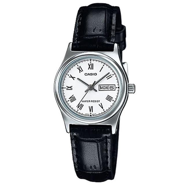 【CASIO 卡西歐】經典英倫復古指針皮帶女錶-羅馬白面(LTP-V006L-7B)