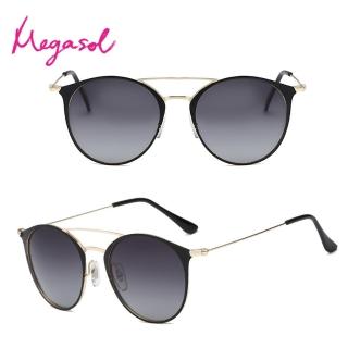 【MEGASOL】UV400防眩偏光太陽眼鏡時尚中性超輕貓眼墨鏡(輕巧流線金屬貓眼圓框鏡架3546-多色選)